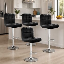 4 Black Kitchen Bar Stools with Swivel Seat and Gas Lift