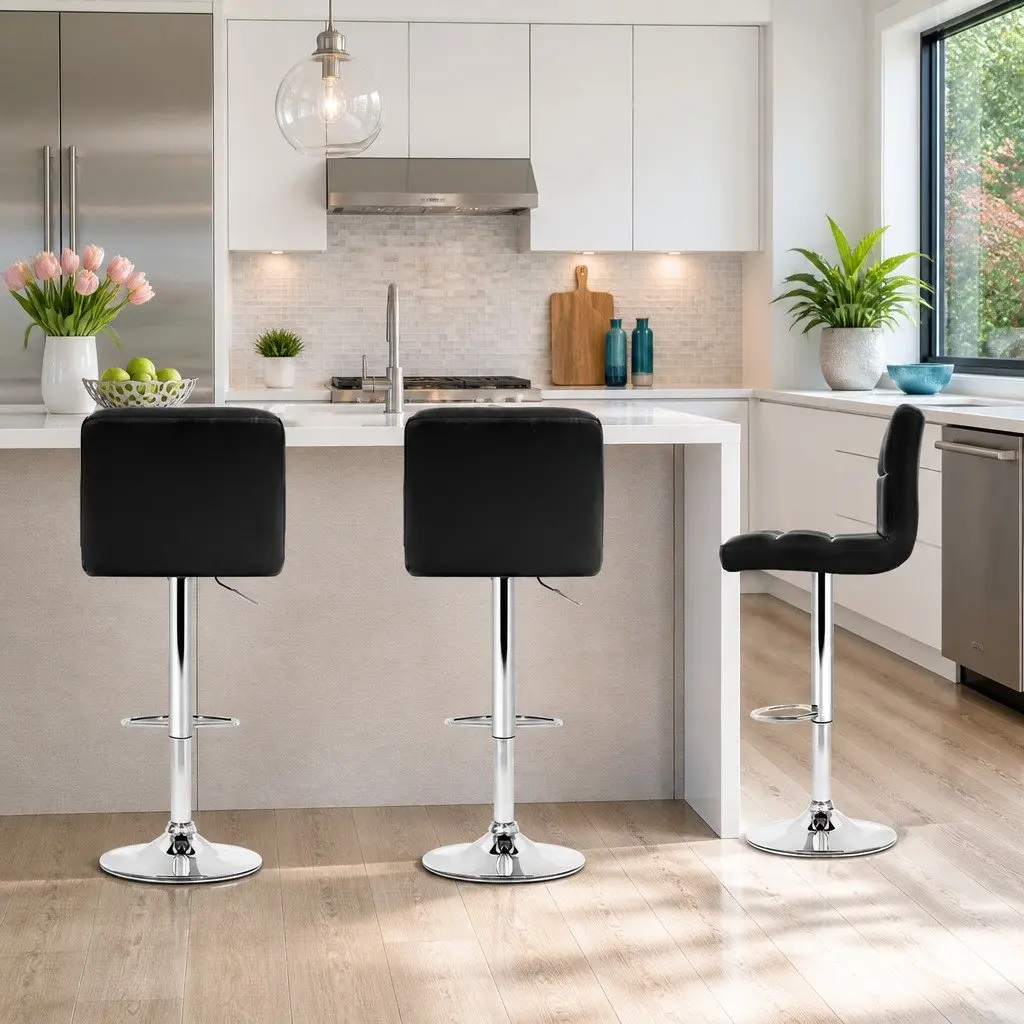Bar Stools Adjustable Height Black Swivel Kitchen Dining Chair 4 Piece
