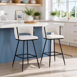 Bar Stools Set of 2 with Cushioned Back and Metal Frame