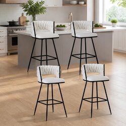 Bar Stools Set of 4 with Velvet Upholstery and Metal Frame