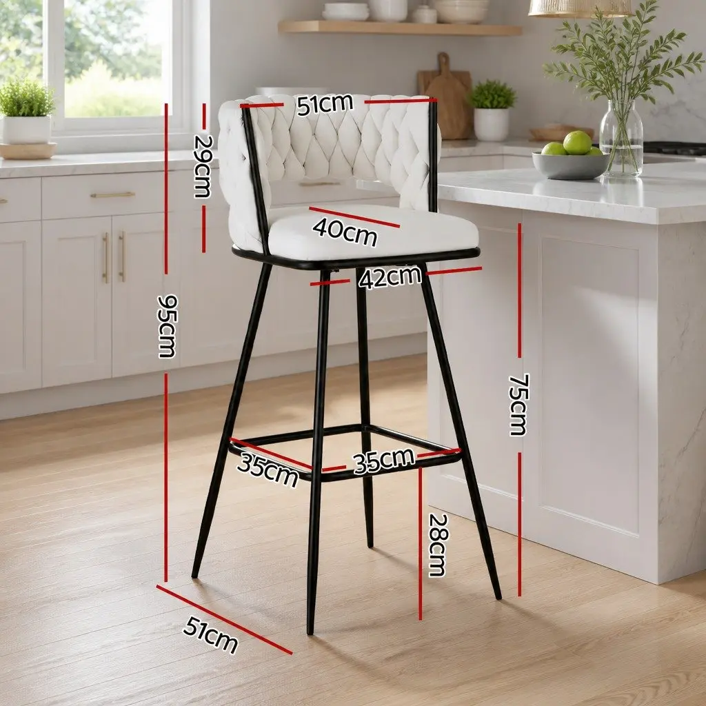 Bar Stools Cushioned Back Support 75cm Beige Velvet Set of 4