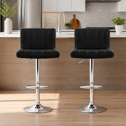 Black Faux Leather Bar Stools Set of 2 with Gas Lift