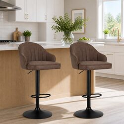 Brown Swivel Bar Stools Set of 2 with Adjustable Height