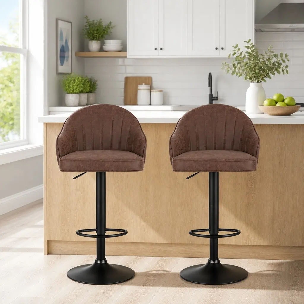 Bar Stools Adjustable Height Swivel Brown 2 Piece