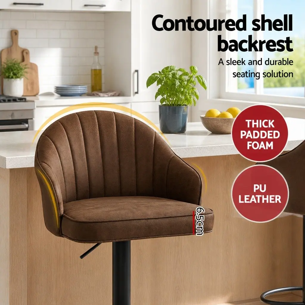 Bar Stools Adjustable Height Swivel Brown 2 Piece