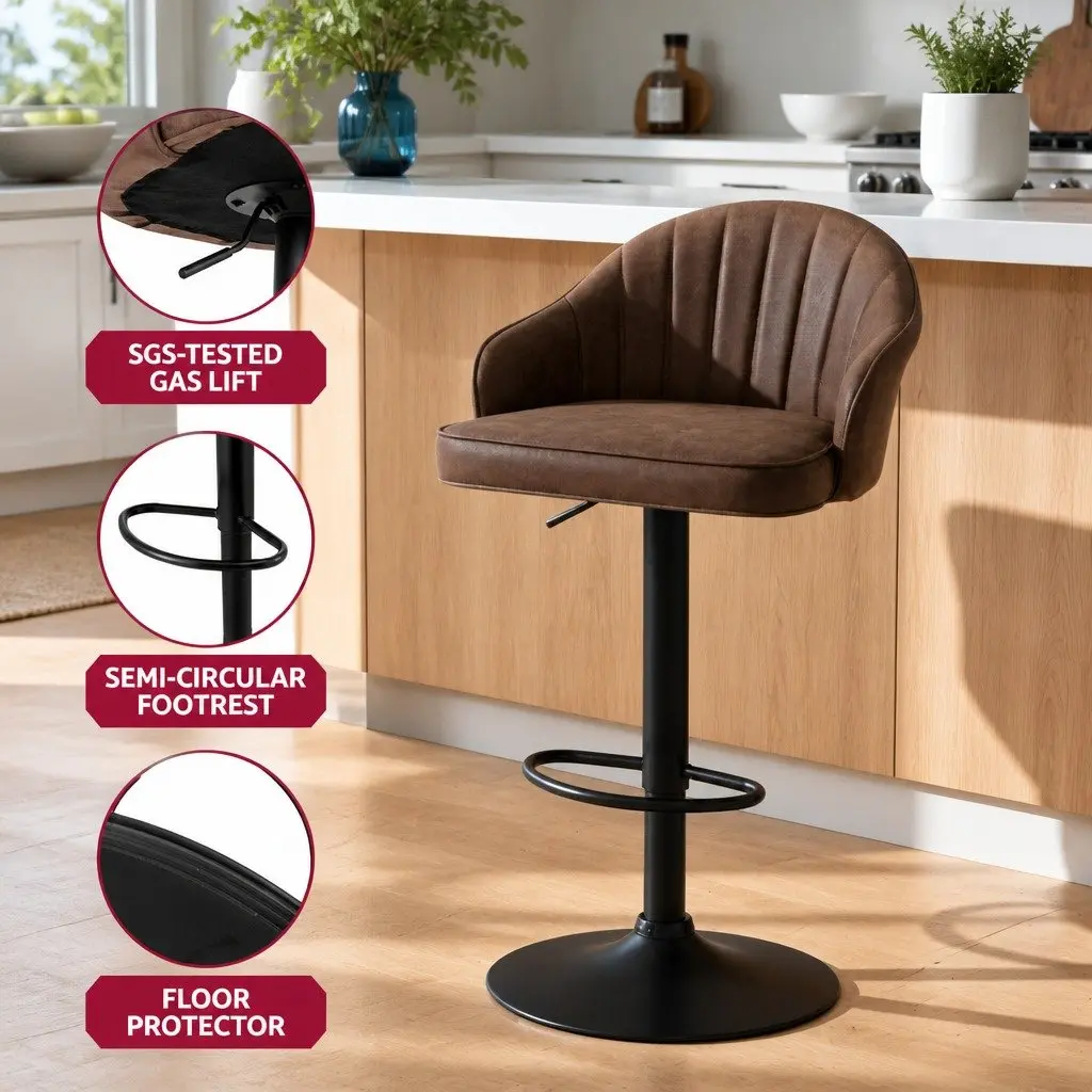 Bar Stools Adjustable Height Swivel Brown 2 Piece