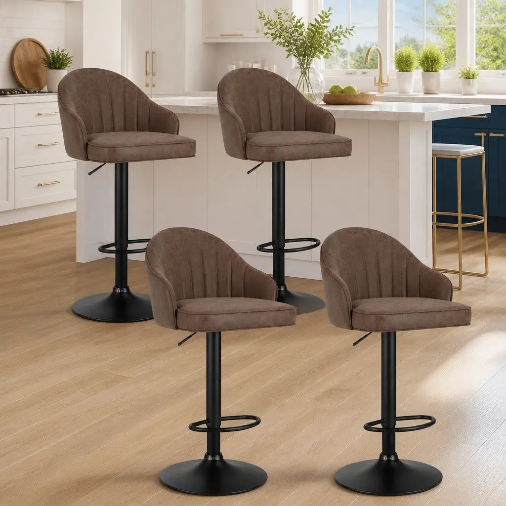 Bar Stools Adjustable Height Swivel Ergonomic Brown