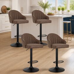 Brown Bar Stools Set of 4 with Gas Lift Adjustment