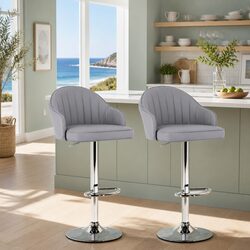 Set of 2 Adjustable Height Bar Stools with Grey Upholstery