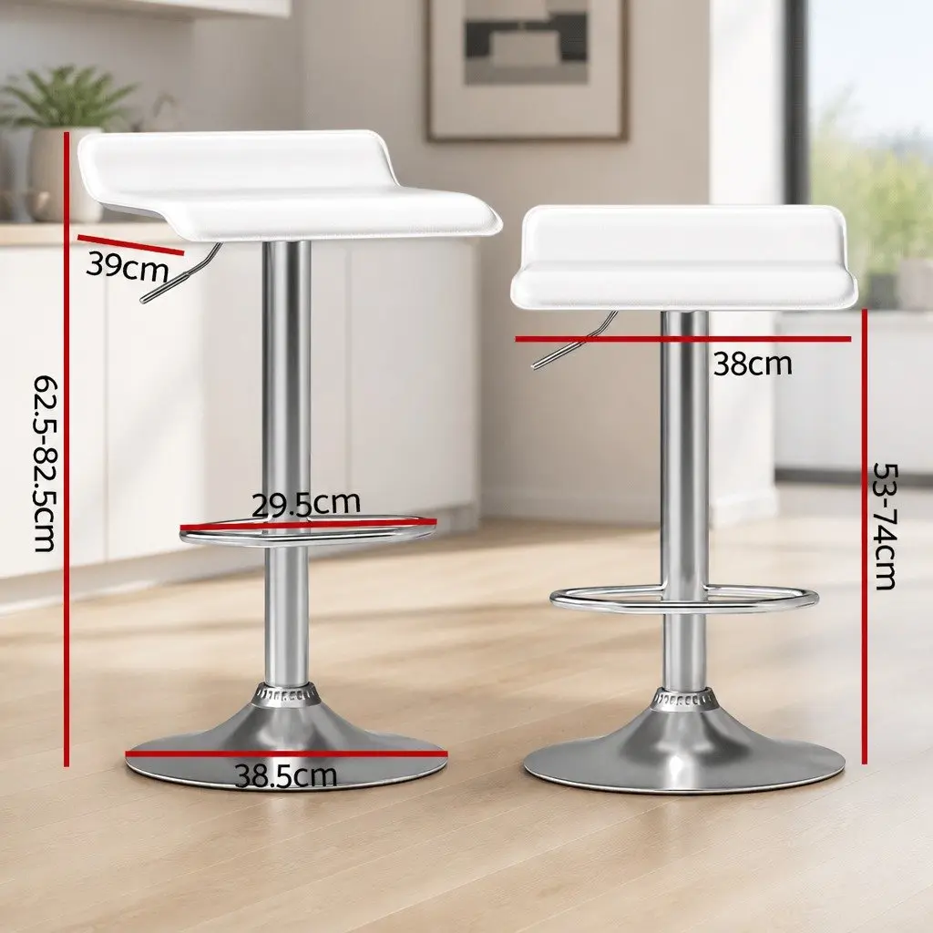 Bar Stools Adjustable Height Swivel Seat White PU Leather 2 Piece