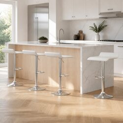 4 White Adjustable Height Bar Stools with Swivel Seats
