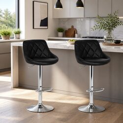 Leather Padded Bar Stools with Gas Lift - Set of 2