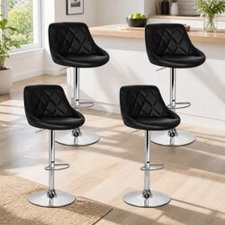 4 Black Gas Lift Swivel Bar Stools with Padded Seats
