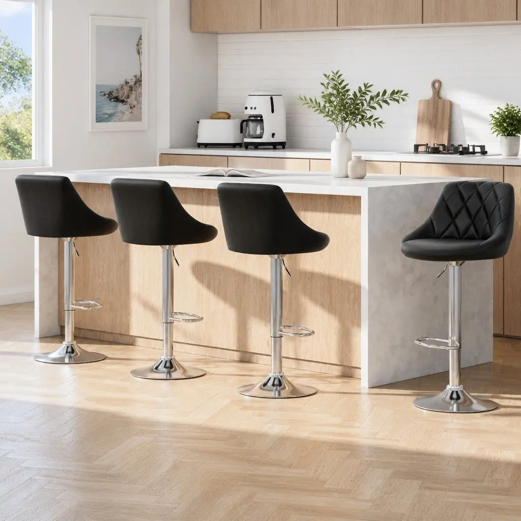 Bar Stools Padded Adjustable Gas Lift Swivel 4 Piece Black
