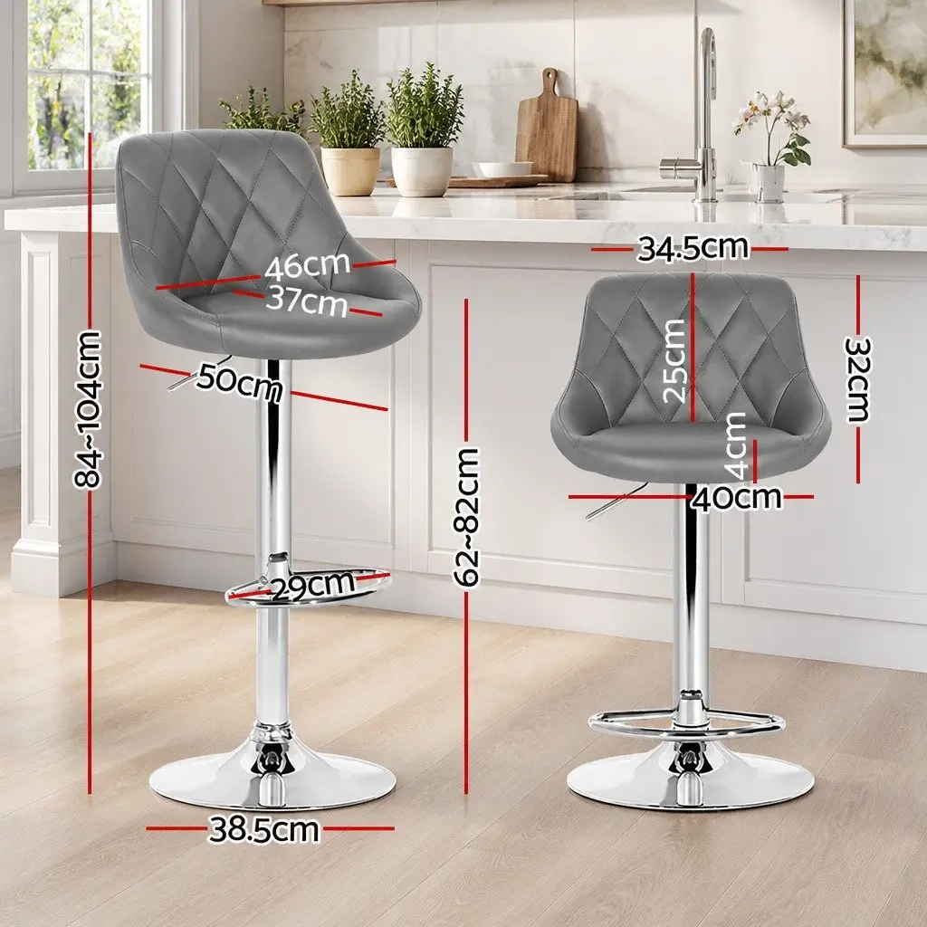 Bar Stools Grey Padded Height Adjustable Gas Lift Swivel Seat
