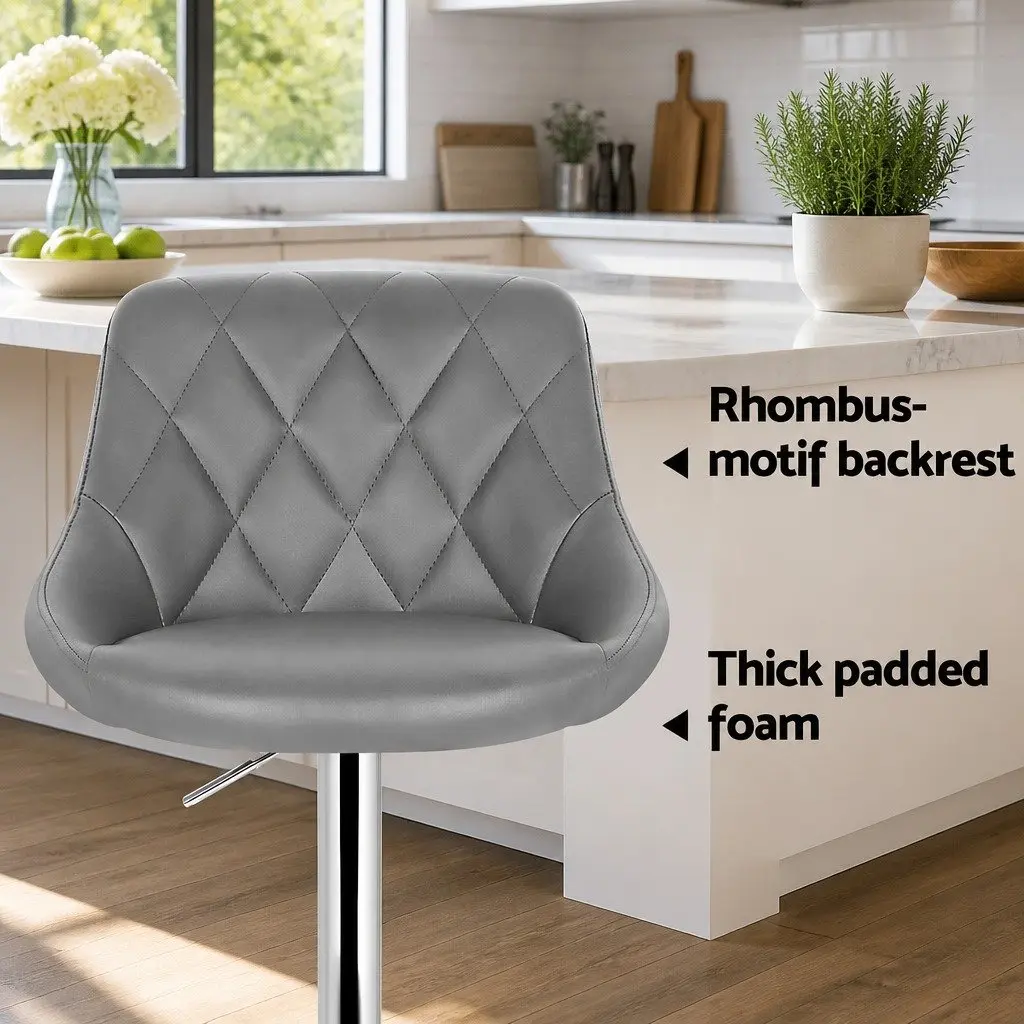 Bar Stools Grey Padded Height Adjustable Gas Lift Swivel Seat