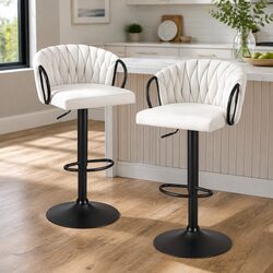 2x Adjustable Kitchen Bar Stools with Metal Frame