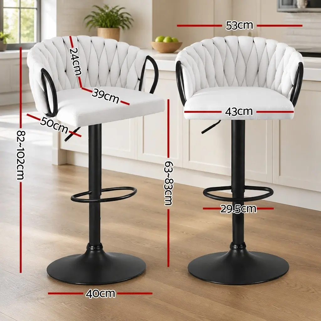 Bar Stools Adjustable Height Velvet Woven Beige Set of 2