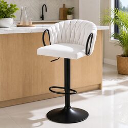 Single Bar Stool with Adjustable Height and Velvet Upholstery