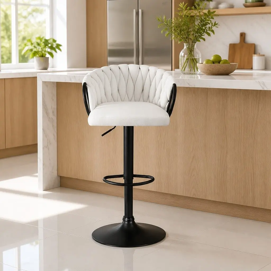 Bar Stool Adjustable Height Ergonomic Velvet Beige