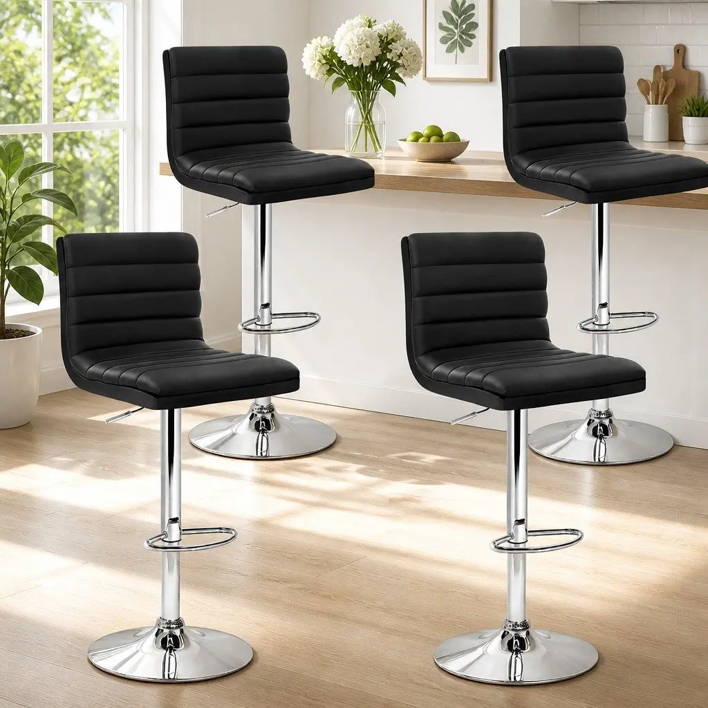 Bar Stools Padded Seat Adjustable Height Swivel Set of 4 Black