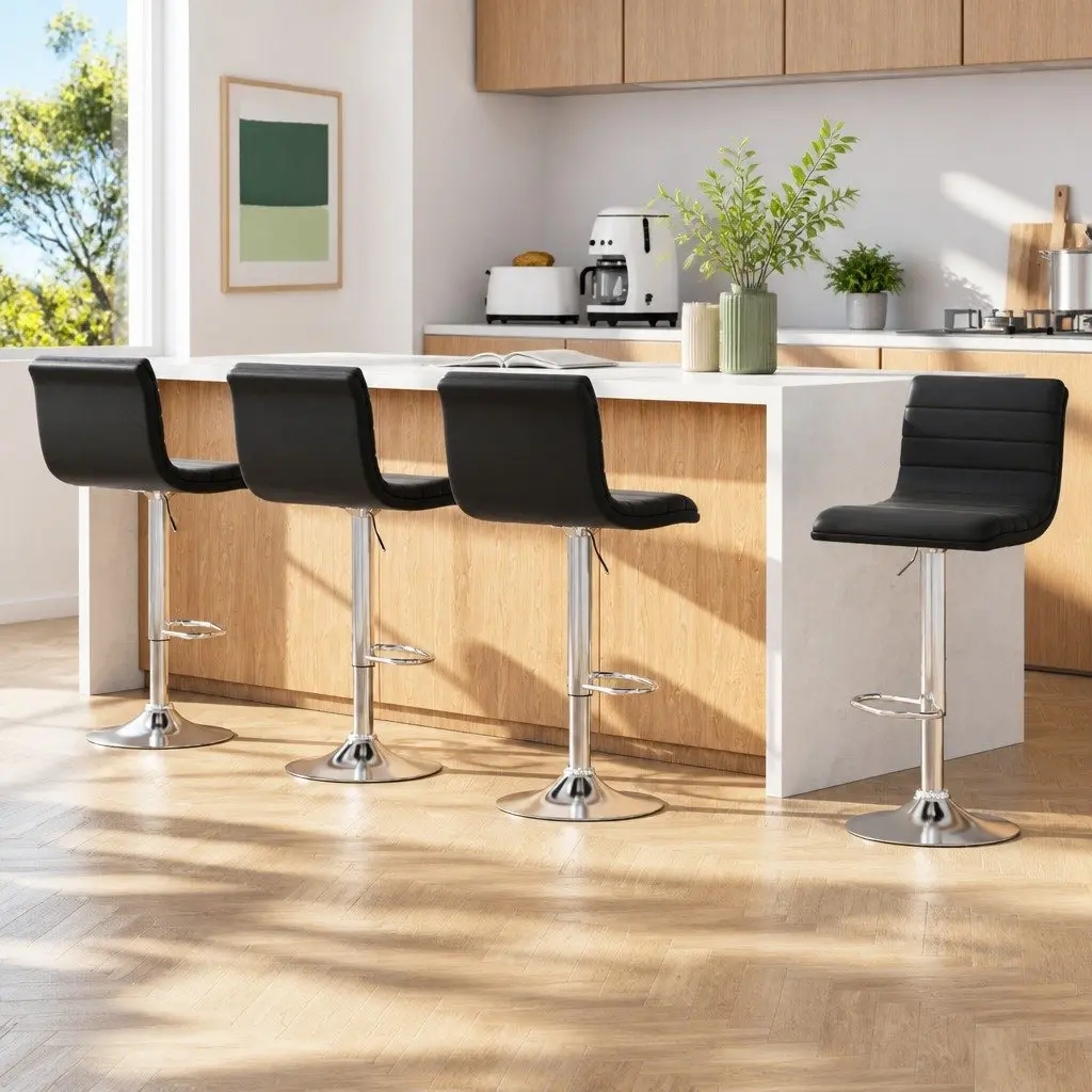 Bar Stools Padded Seat Adjustable Height Swivel Set of 4 Black