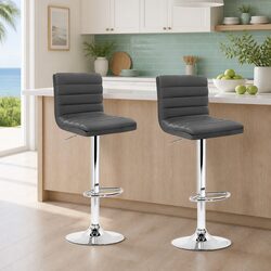 Bar Stools Set of 2 with Gas Lift and Grey Faux Leather