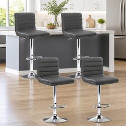 4 Grey PU Leather Bar Stools with Adjustable Height