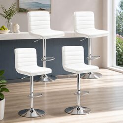 4 White Bar Stools with Swivel and Adjustable Height