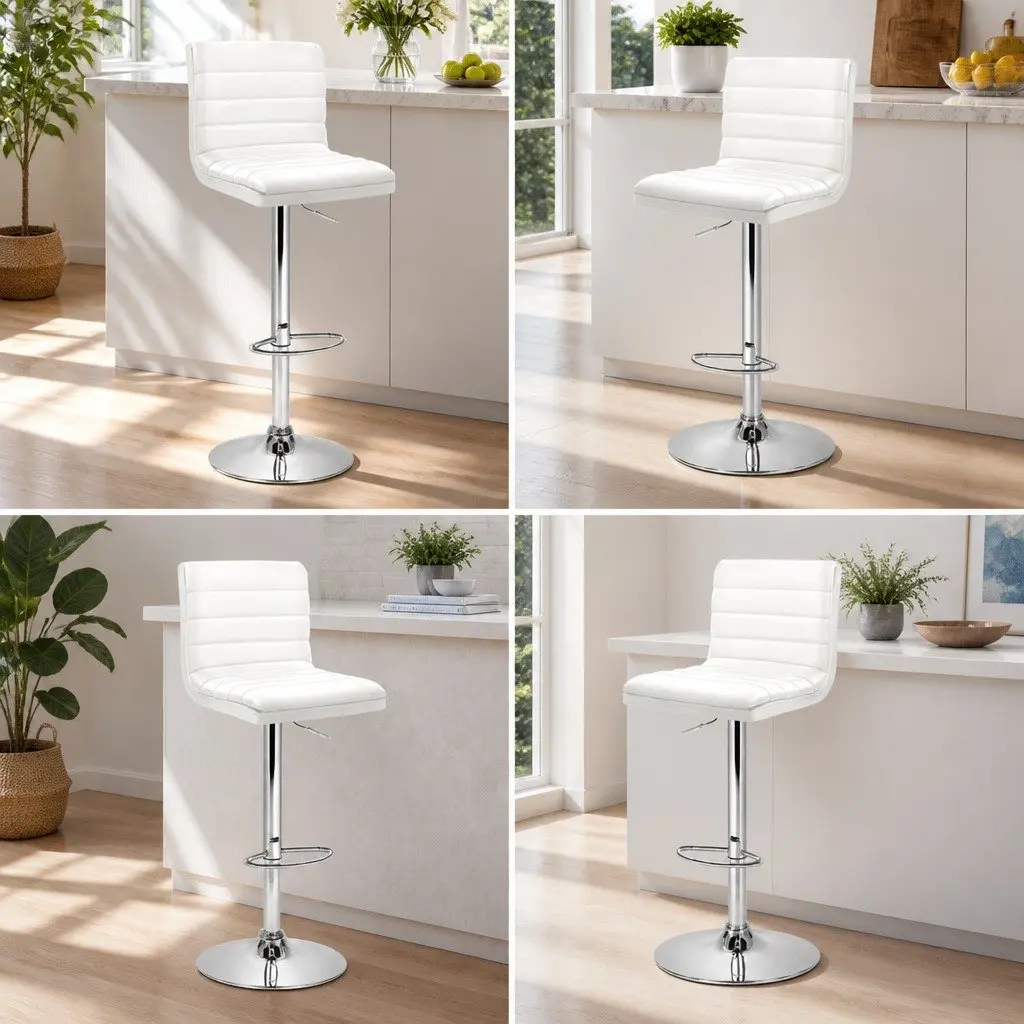 Bar Stools Padded Seat Adjustable Height Swivel 4 Piece White