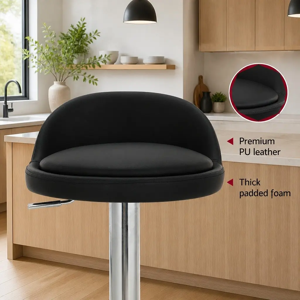 Bar Stools Adjustable Height Swivel Chair PU Leather Black 2 Piece