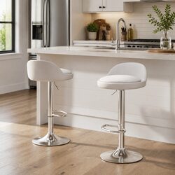 Adjustable Height Bar Stools in White PU Leather