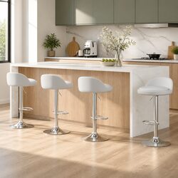 Adjustable Height White PU Leather Bar Stools Set of 4
