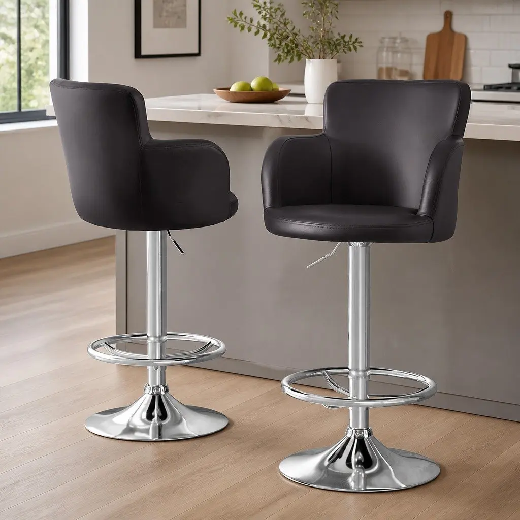 Bar Stools Swivel Adjustable Height PU Leather Seating Brown 2 Piece