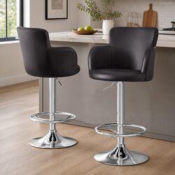 2x Adjustable Bar Stools with PU Leather and Gas Lift