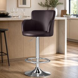 Set of 4 Brown Swivel Bar Stools with Adjustable Height