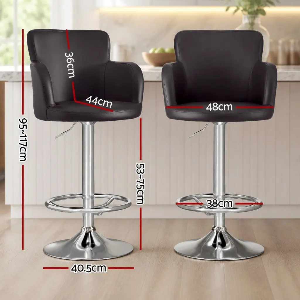 Bar Stools Full-Back Comfort Adjustable Height Brown 4 Piece