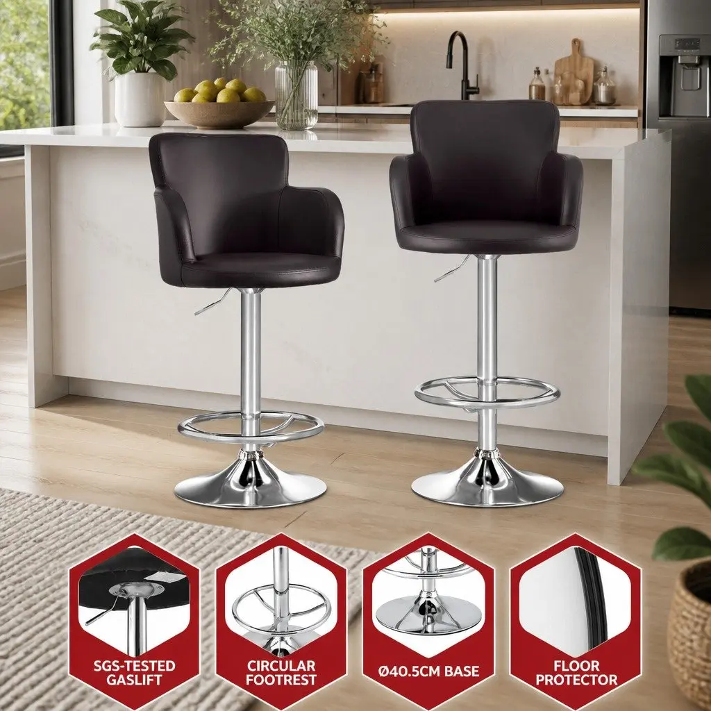 Bar Stools Full-Back Comfort Adjustable Height Brown 4 Piece