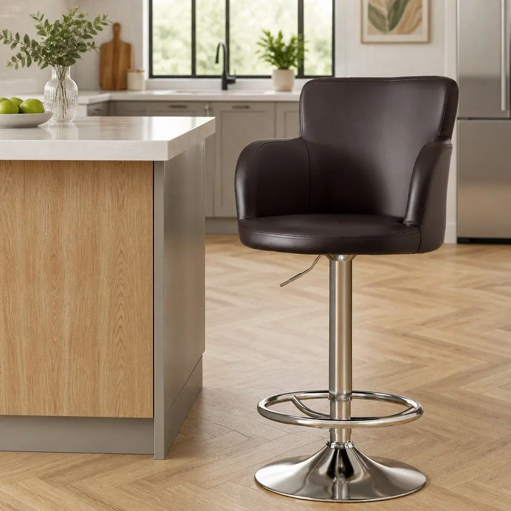 Bar Stools Full-Back Comfort Adjustable Height Brown 4 Piece