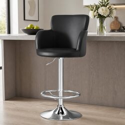 Adjustable Gas Lift Bar Stool in Black PU Leather
