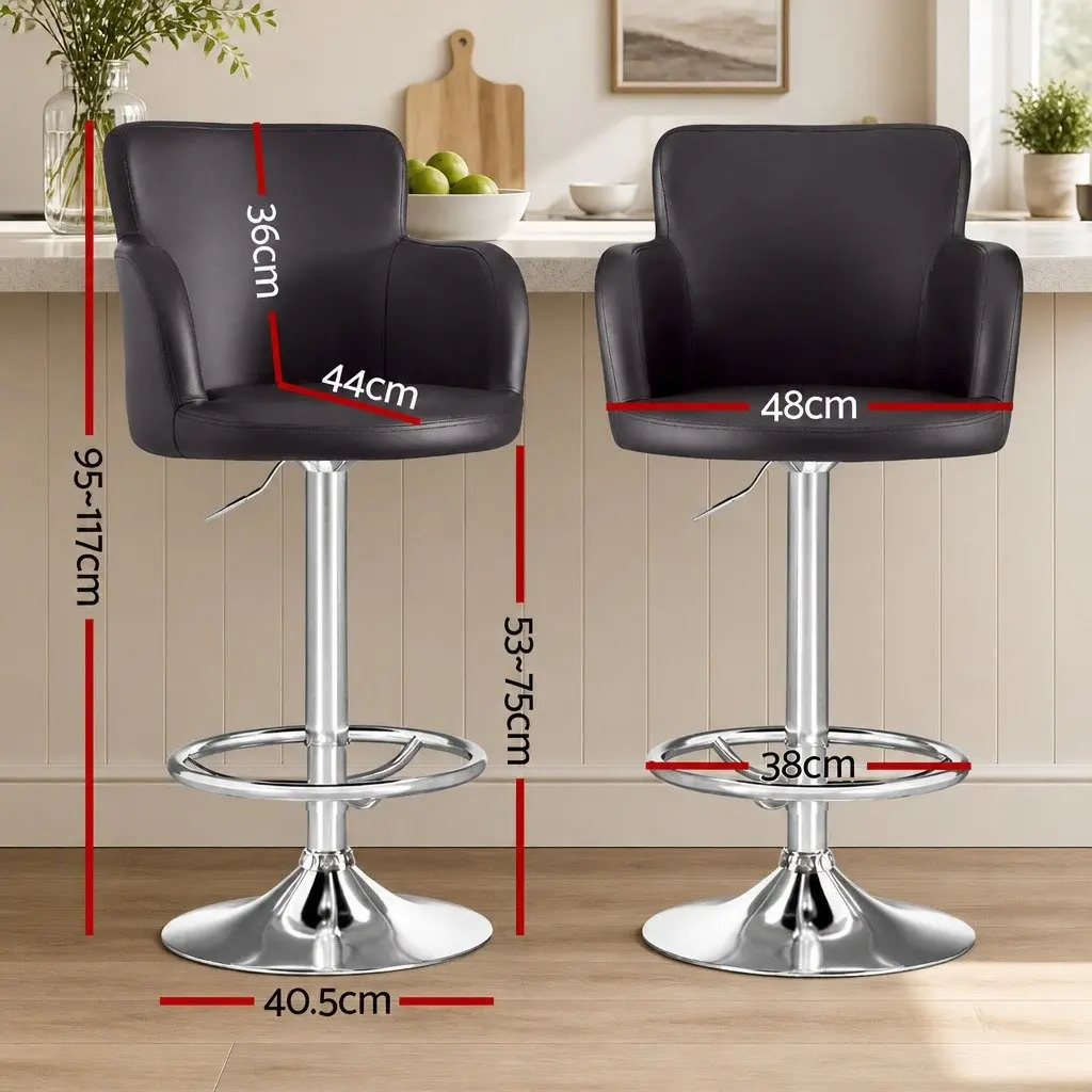 Bar Stools Swivel Adjustable Counter Chair Height Brown PU Leather Foam Padding
