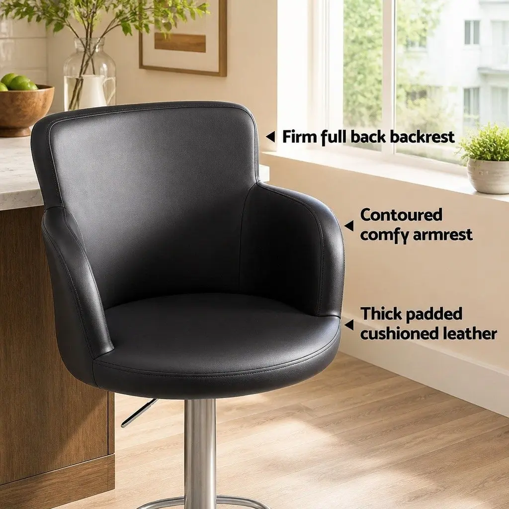 Bar Stools Swivel Adjustable Counter Chair Height Brown PU Leather Foam Padding