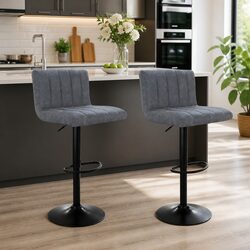 Grey Vintage Leather Bar Stools Set of 2 with Gas Lift