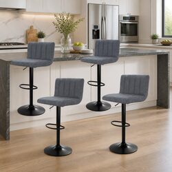 4x Adjustable Grey Vintage Leather Bar Stools