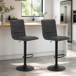 Gas Lift Height Adjustable Bar Stools in Grey PU Leather