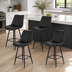 Bar Stools Set of 4 with Black PU Leather and Metal Frame
