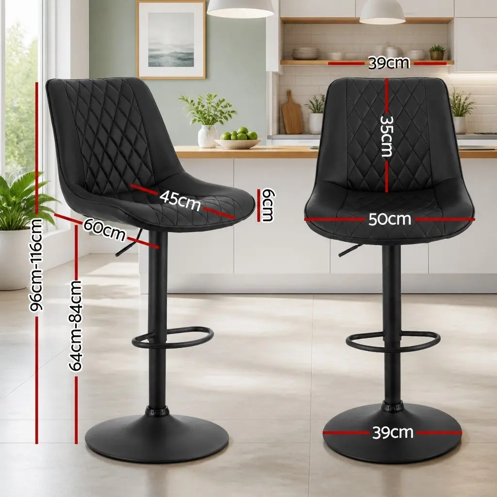 Bar Stools Ergonomic Diamond Seat Adjustable Height Black 2 Piece