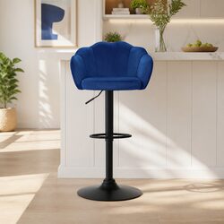 Four Adjustable Bar Stools with Velvet Upholstery in Blue