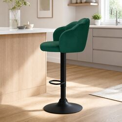 Adjustable Height Bar Stools Set of 2 in Green Velvet