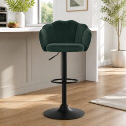 4-Piece Set of Adjustable Green Velvet Bar Stools